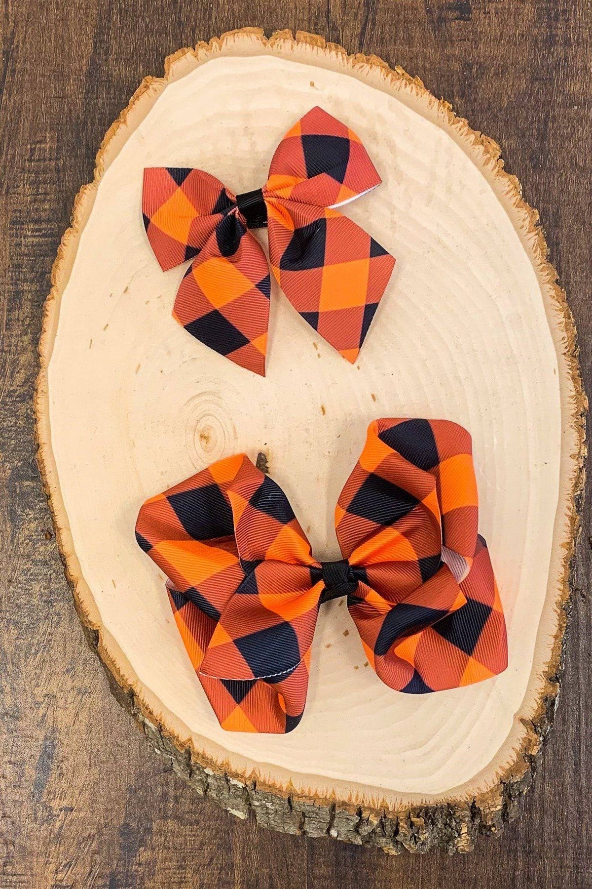 Black & Orange Plaid Bows