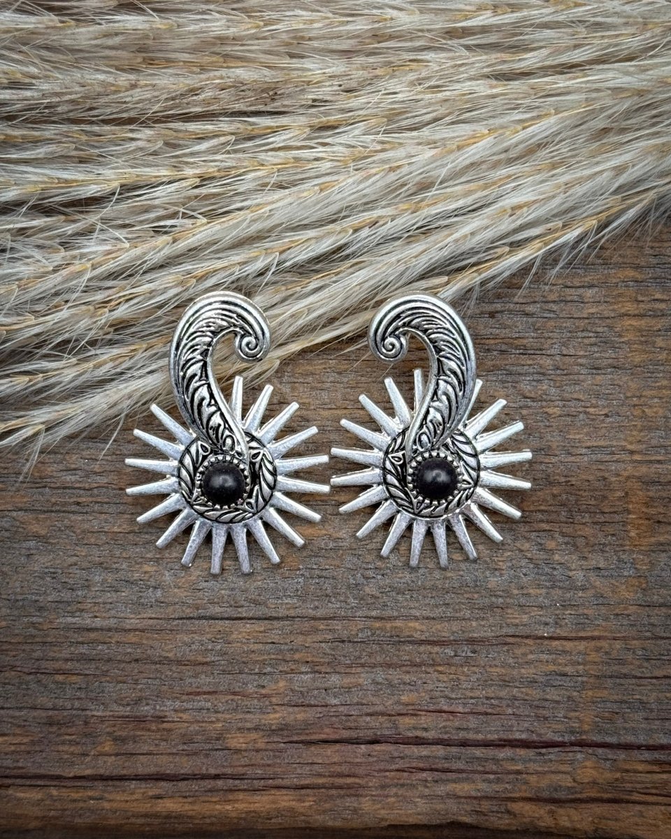Black Rowel Boot Spur Stud Fashion Earrings