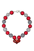 Black & White Stripe Heart Bubblegum Necklace