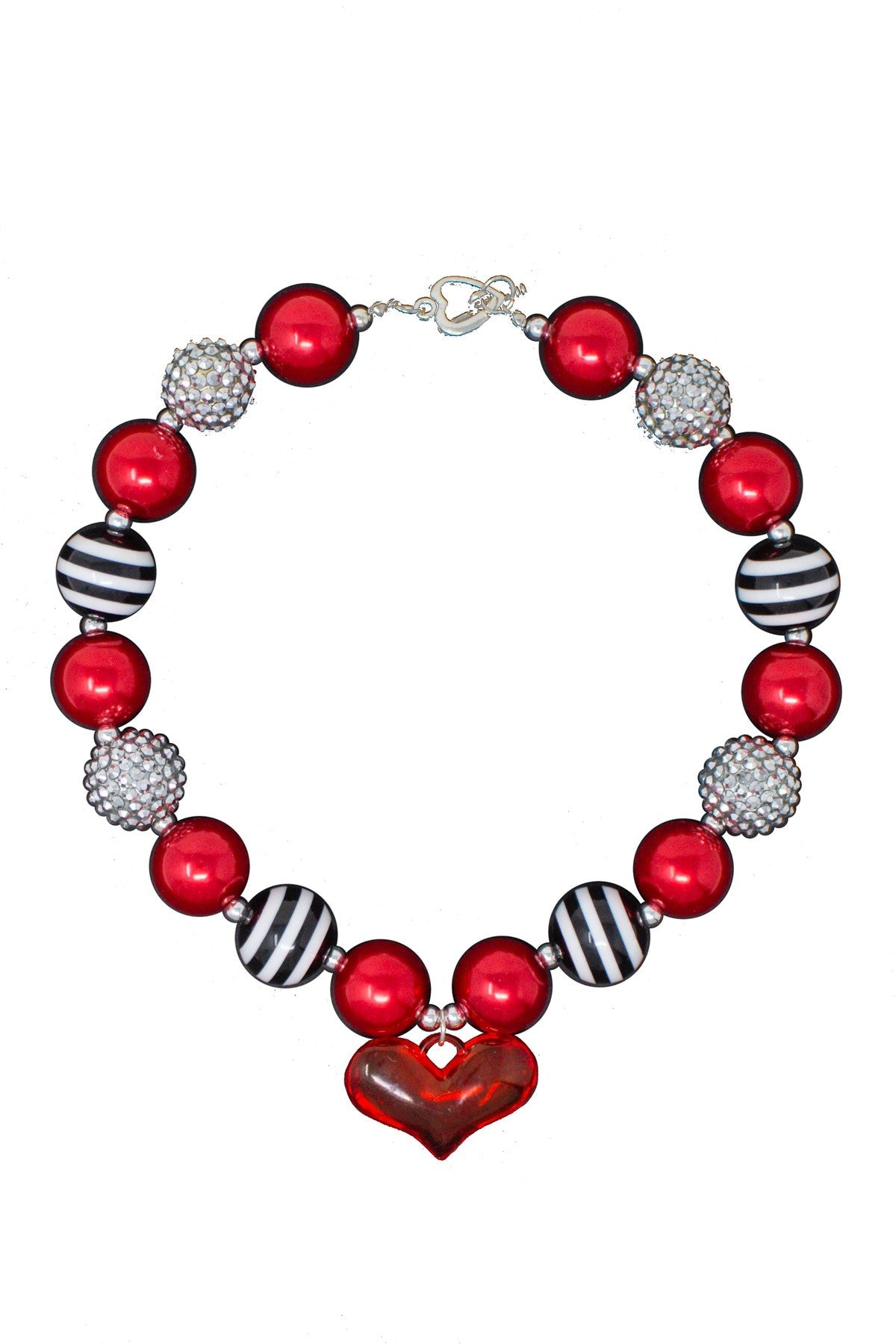 Black & White Stripe Heart Bubblegum Necklace
