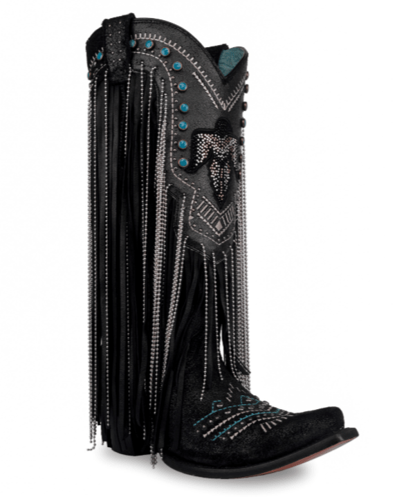 Blackridge Stampede Fringe Snip Toe Boots in Black by Corral