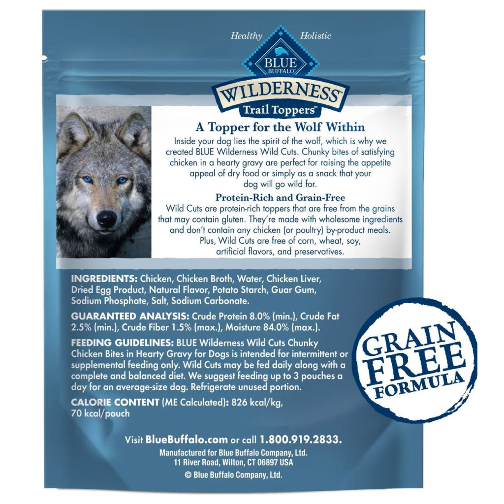 Blue Buffalo Wilderness Trail Toppers Wild Cuts Chunky Chicken Bites in Hearty Gravy Wet Food Topper For Dogs (3 oz x 24 pouches)