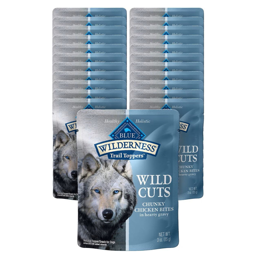 Blue Buffalo Wilderness Trail Toppers Wild Cuts Chunky Chicken Bites in Hearty Gravy Wet Food Topper For Dogs (3 oz x 24 pouches)