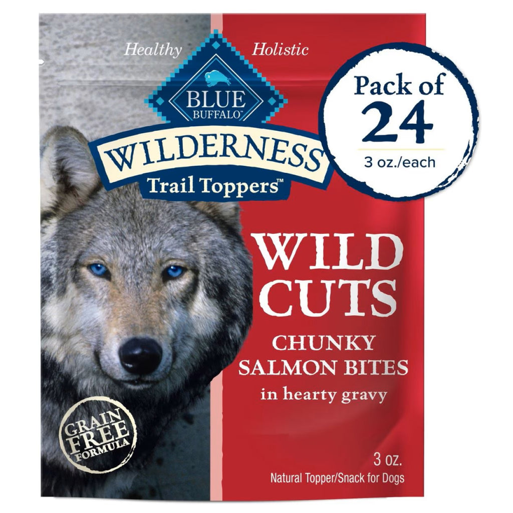 Blue Buffalo Wilderness Trail Toppers Wild Cuts Chunky Salmon Bites in Hearty Gravy Wet Food Topper For Dogs (3 oz x 24 pouches)