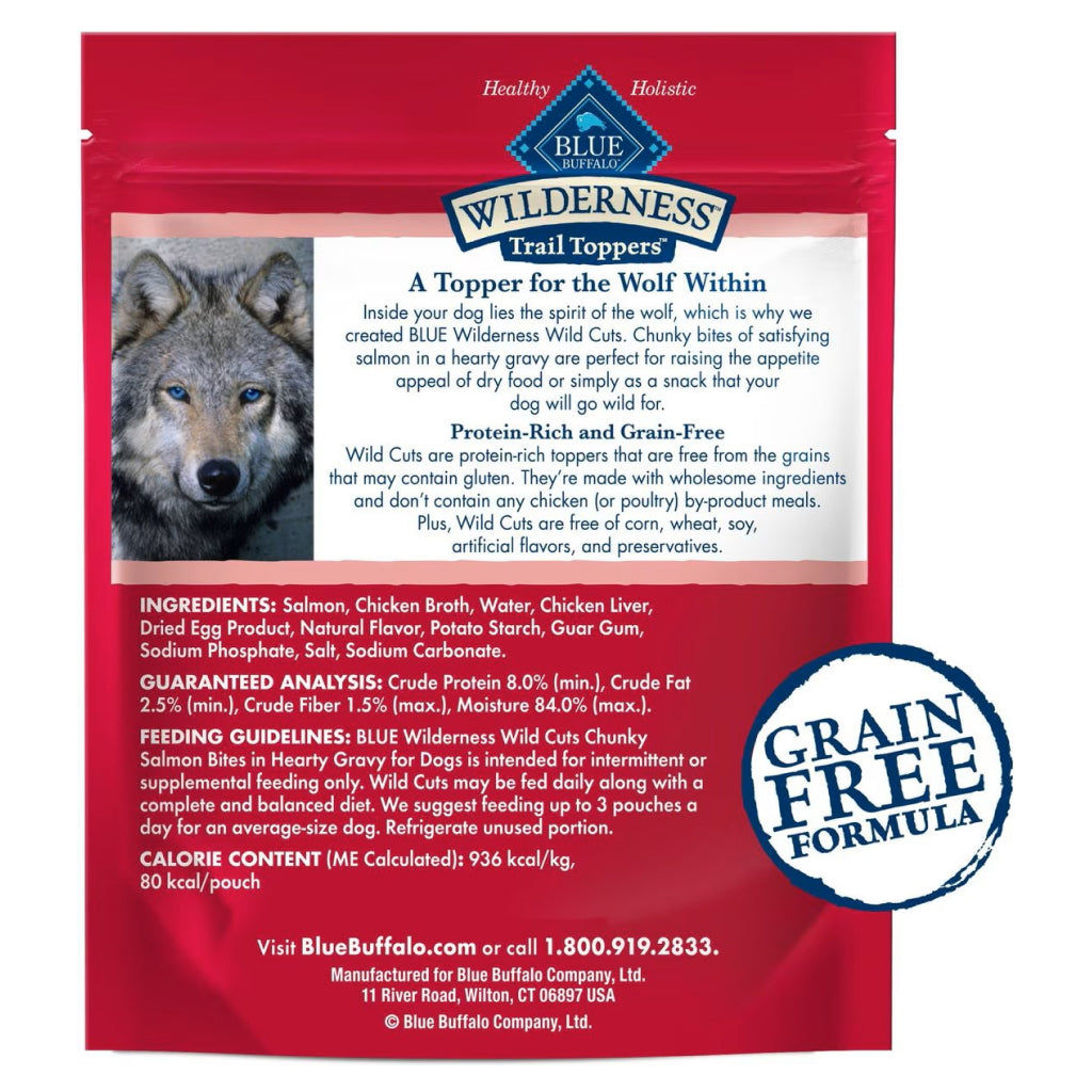 Blue Buffalo Wilderness Trail Toppers Wild Cuts Chunky Salmon Bites in Hearty Gravy Wet Food Topper For Dogs (3 oz x 24 pouches)