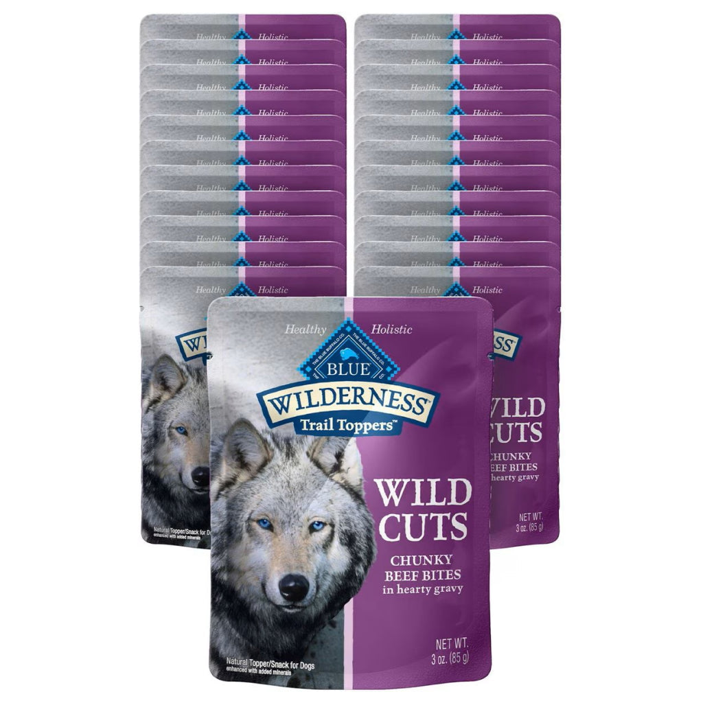 Blue Buffalo Wilderness Wild Cuts Chunky Beef Bites Wet Food Topper For Dogs (3 oz x 24 pouches)