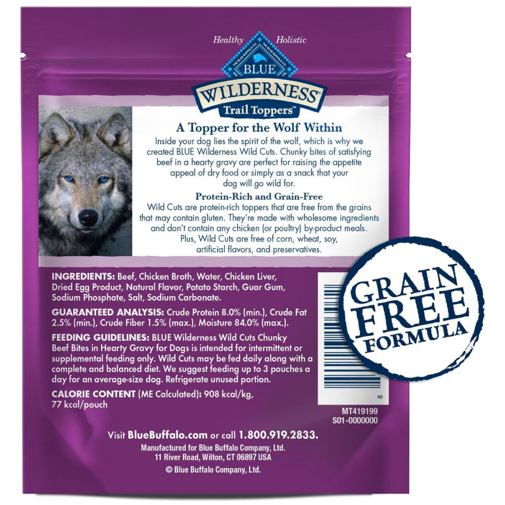 Blue Buffalo Wilderness Wild Cuts Chunky Beef Bites Wet Food Topper For Dogs (3 oz x 24 pouches)
