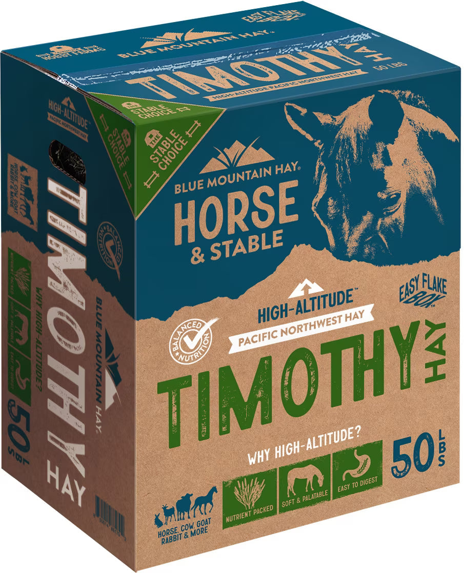 Blue Mountain Hay High-Altitude Timothy Hay Easy Flake Box Horse Feed, 50-lb