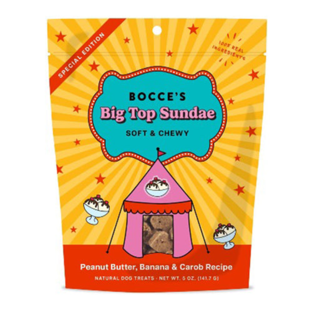 Bocce's Bakery Big Top Sundae Peanut Butter, Banana & Carob Soft & Chewy Dog Treats (6 oz)