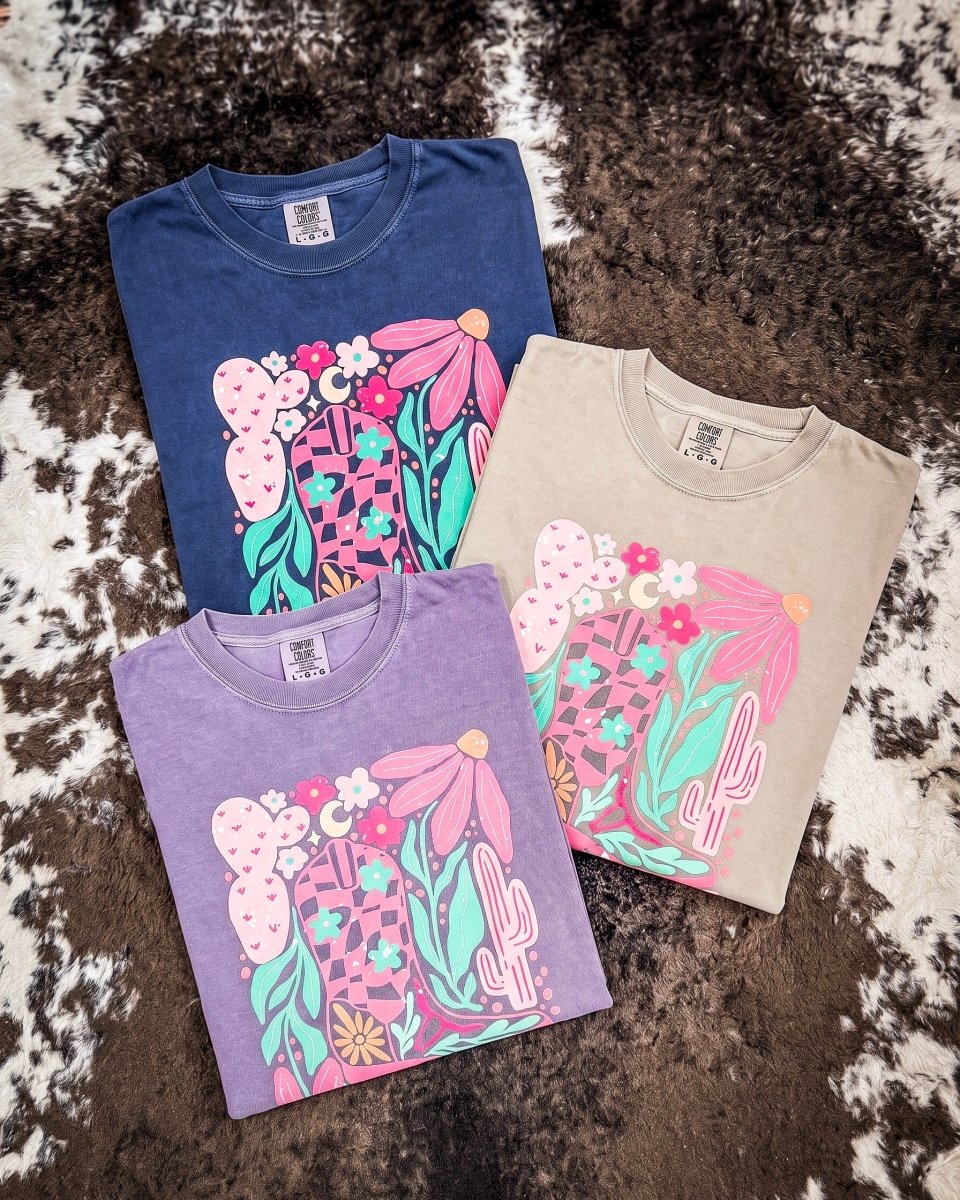 Boho Floral Cowgirl Boots Graphic Tee