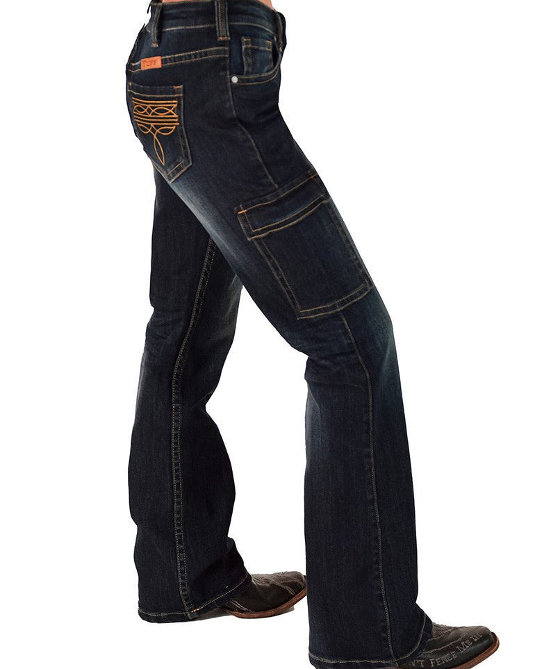Boot Stitch Cargo Bootcut Jeans by Cowgirl Tuff