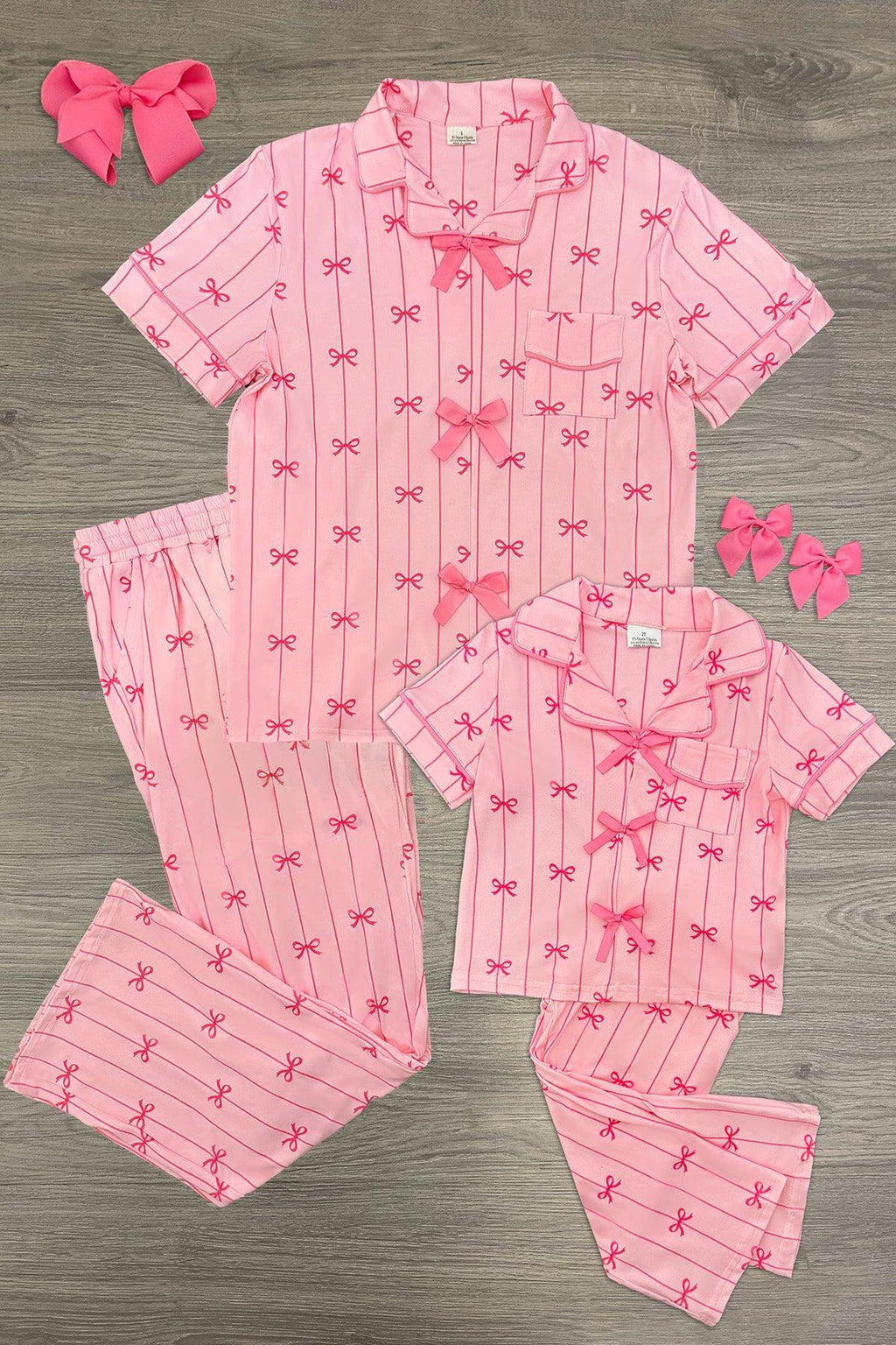 Mom & Me - Pink Stripe Bow Pajamas