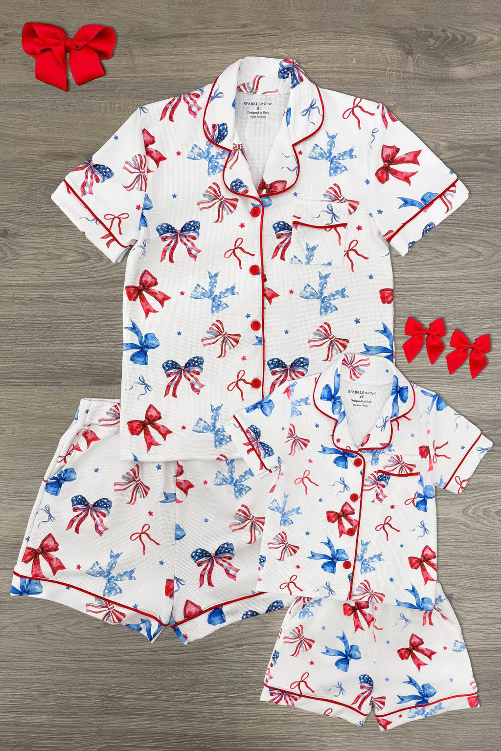 Mom & Me - Patriotic Bow Waffle Knit Pajamas