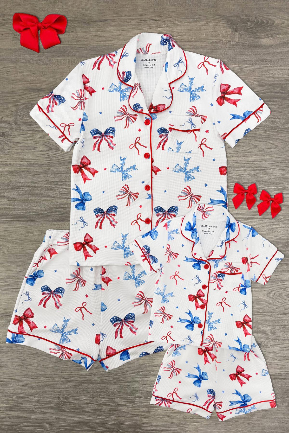 Mom & Me - Patriotic Bow Waffle Knit Pajamas