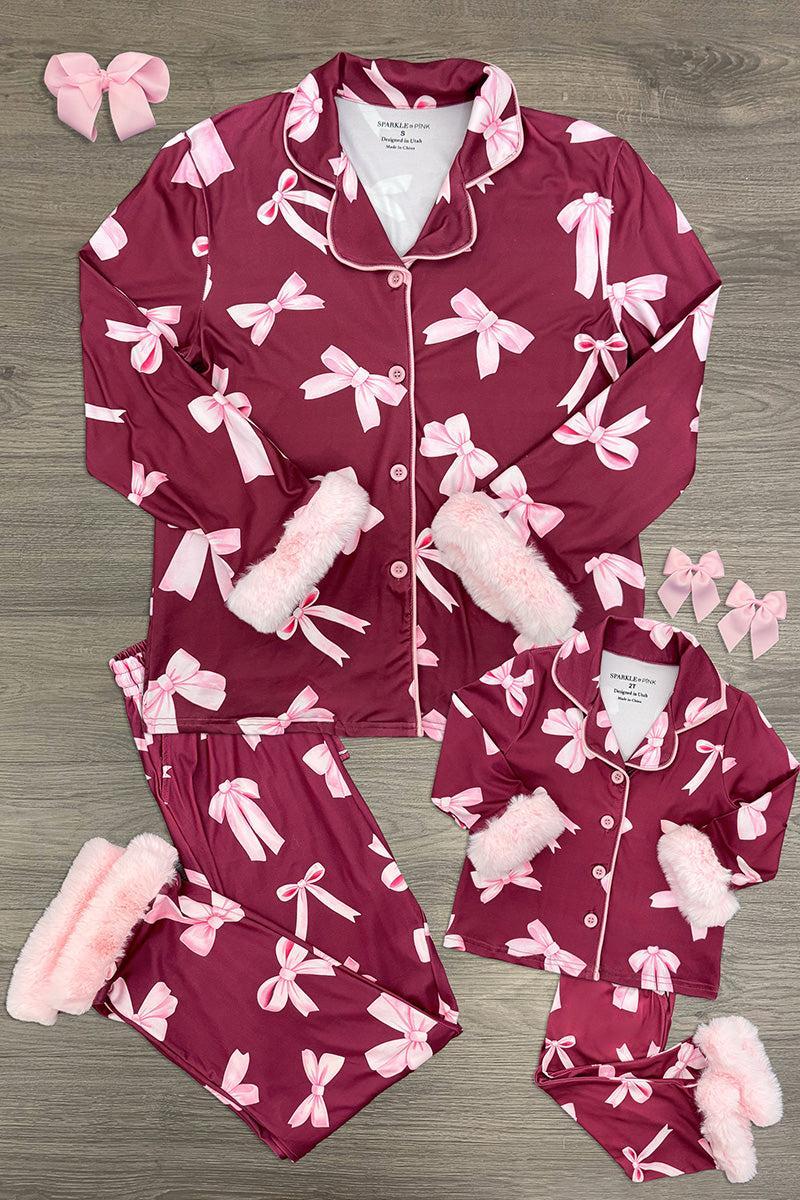Mom & Me - Fuzzy Pink Bow Pajamas