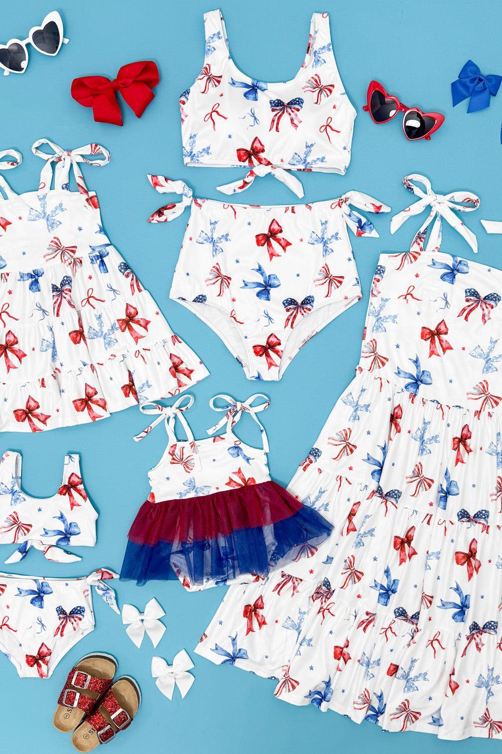 Mom & Me - Red White & Blue Bow Bikini