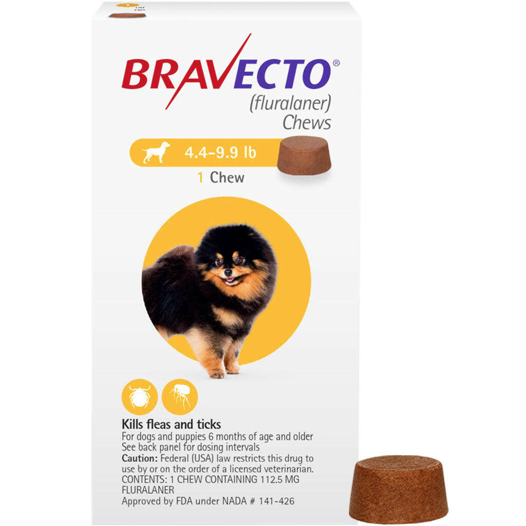 Bravecto Chews for Extra-Small Dogs 4.4-9.9 lbs (Yellow Box)