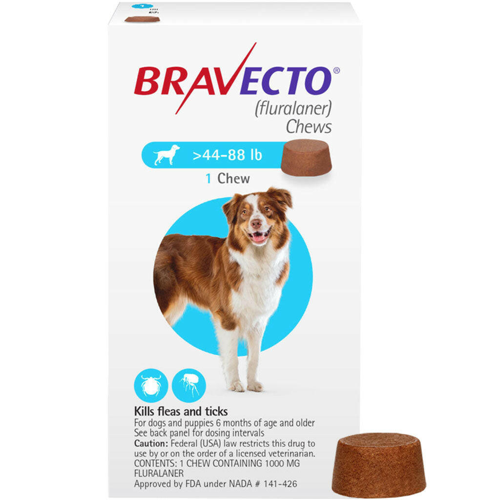 Bravecto Chews for Large Dogs 44-88 lbs (Blue Box)