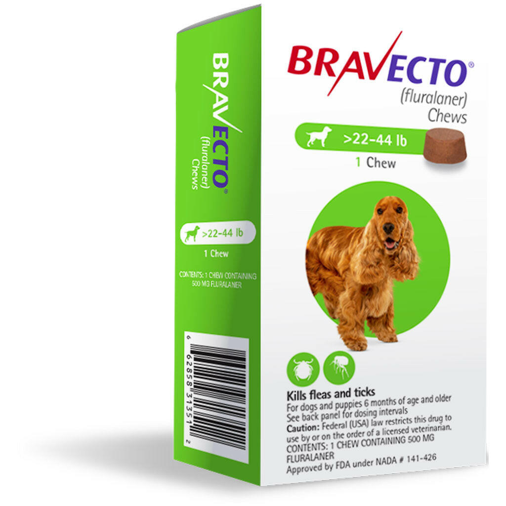 Bravecto Chews for Medium Dogs 22-44 lbs (Green Box)