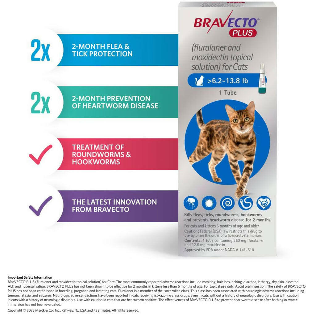 Bravecto PLUS Topical Solution for Large Cats 13.8-27.5 lbs (Purple Box)