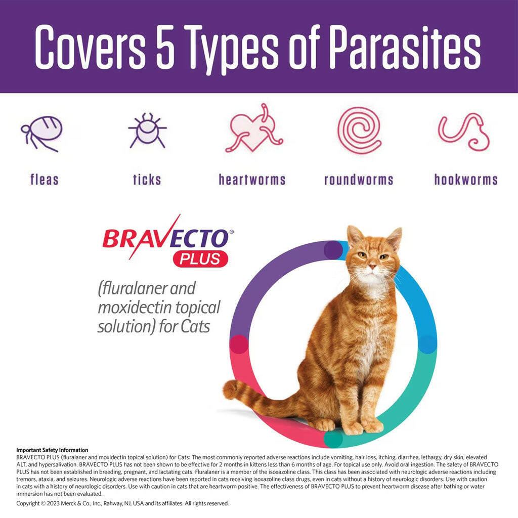 Bravecto PLUS Topical Solution for Large Cats 13.8-27.5 lbs (Purple Box)