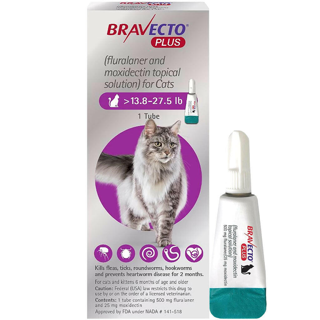 Bravecto PLUS Topical Solution for Large Cats 13.8-27.5 lbs (Purple Box)