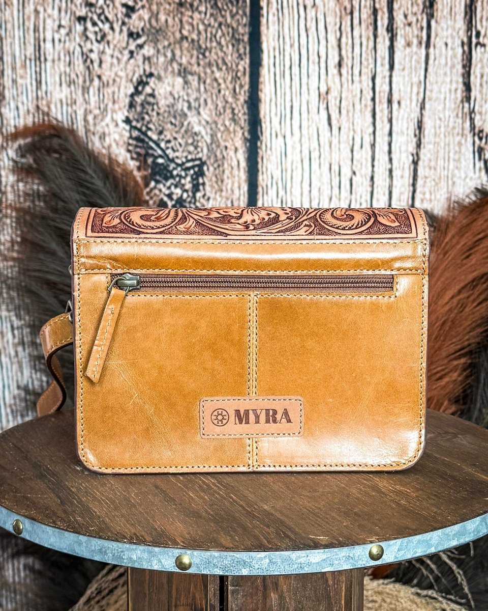 Bridle Blossom Hand Tooled Hairon Leather Bag in Amber Carve By Myra Bag