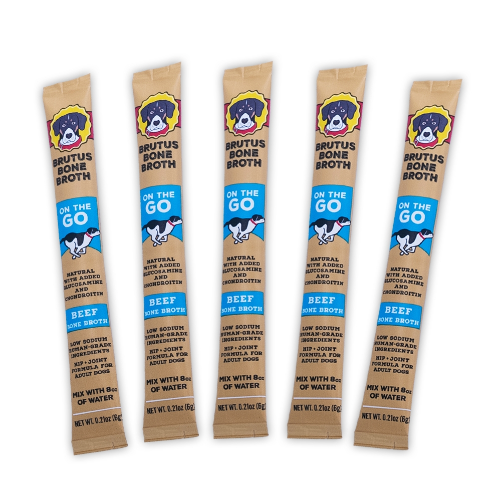 Brutus Broth "On the Go" Instant Beef Bone Broth Sticks Hip & Joint Formula with Glucosamine for Dogs (5 count)