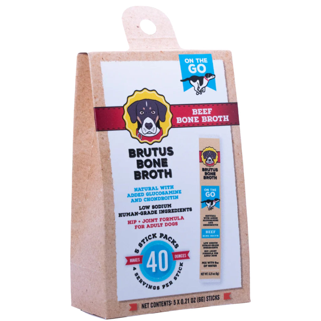 Brutus Broth "On the Go" Instant Beef Bone Broth Sticks Hip & Joint Formula with Glucosamine for Dogs (5 count)