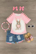 Bubblegum Bunny Distressed Denim Short Set