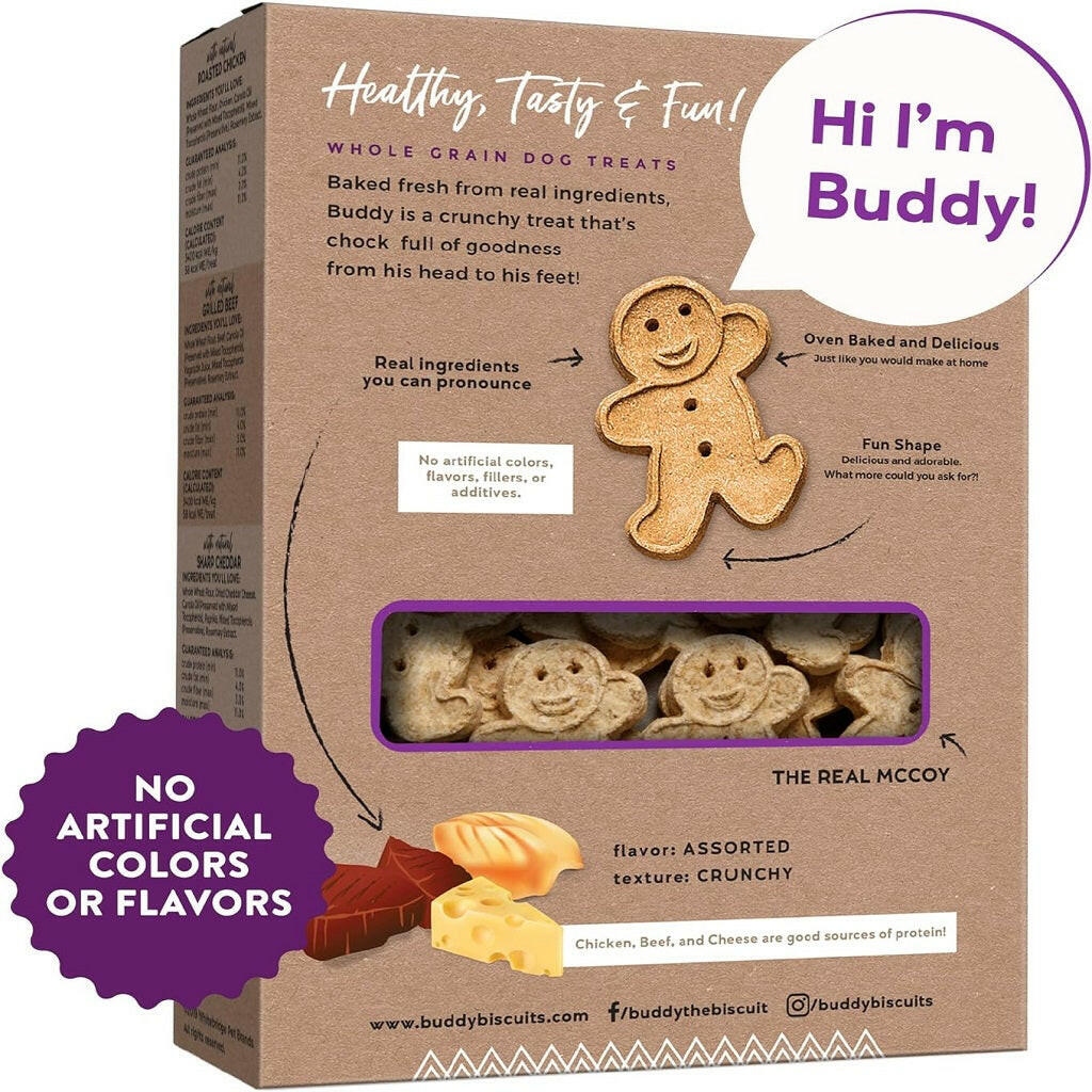 Buddy Biscuits Oven Baked Crunchy Chicken, Grilled Beef, and Sharp Cheddar Dog Treats (16 oz)
