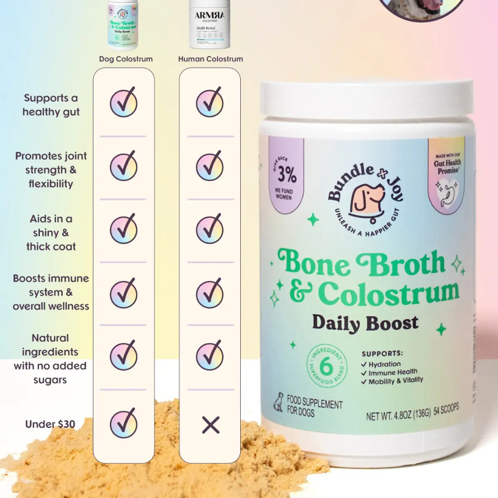 Bundle x Joy Bone Broth & Colostrum Daily Boost Supplemet for Dogs (4.8 oz)