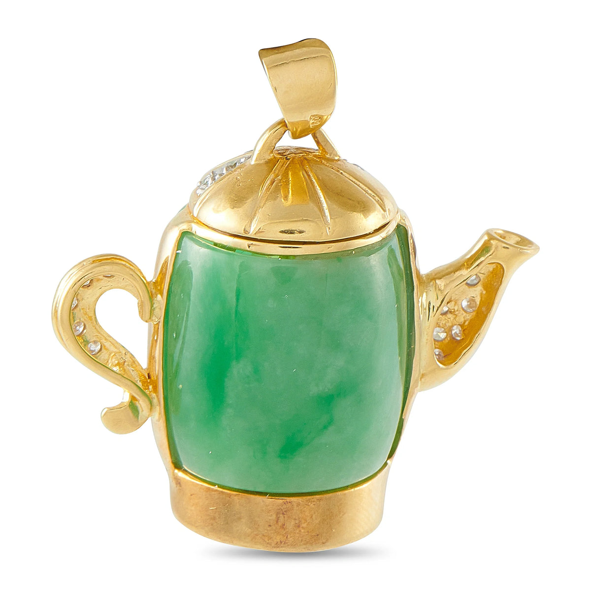LB Exclusive 18K Yellow Gold 0.50ct Diamond and Jade Teapot Pendant MF09-091426