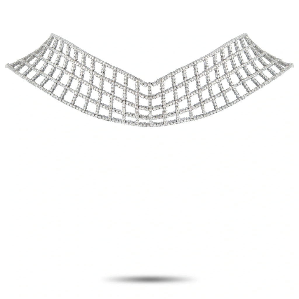 LB Exclusive 18K White Gold 25.20ct Diamond Lattice Choker Necklace MF05-070626