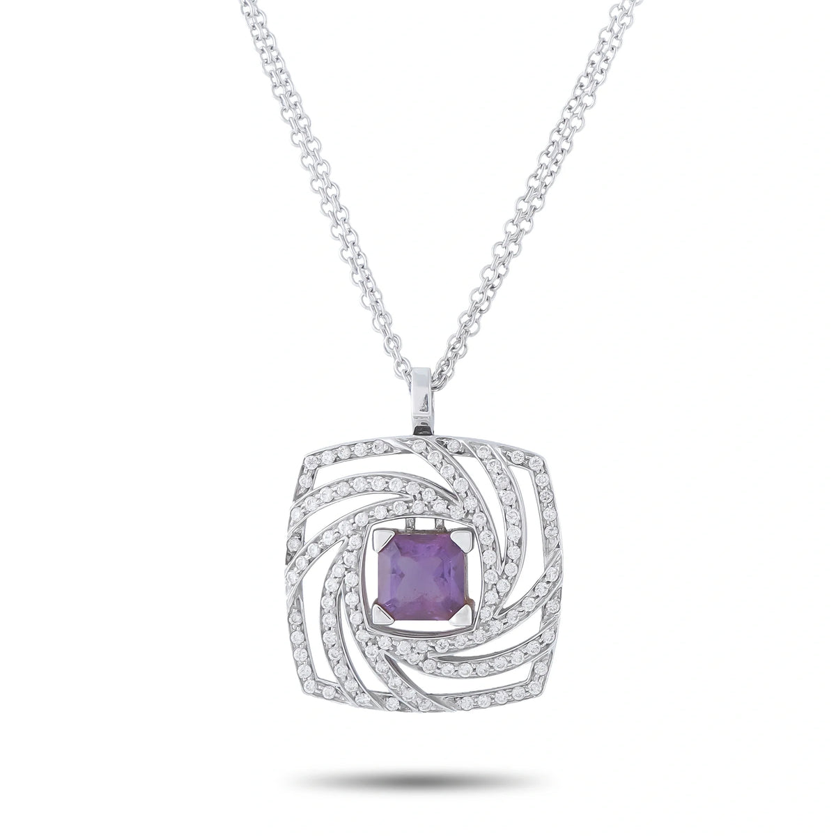 Luca Carati 18K White Gold 1.70ct Diamond and Amethyst Pendant Necklace #5388