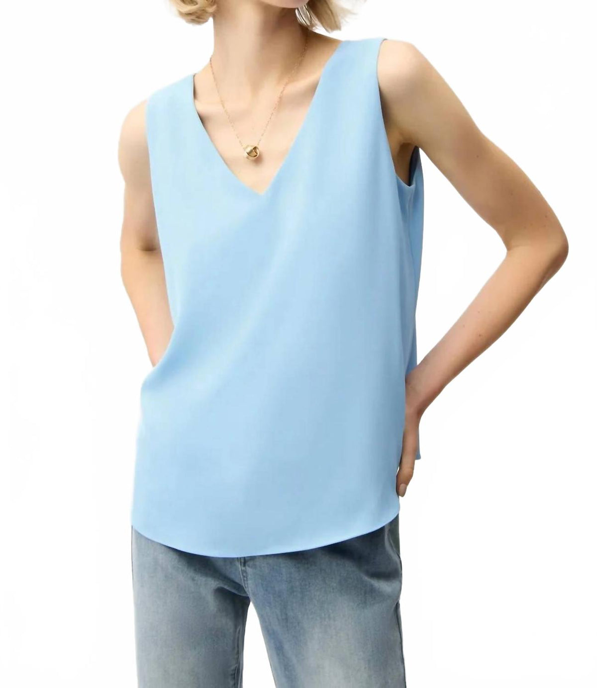 V-Neck Sleeveless Straight Top In Sky Blue
