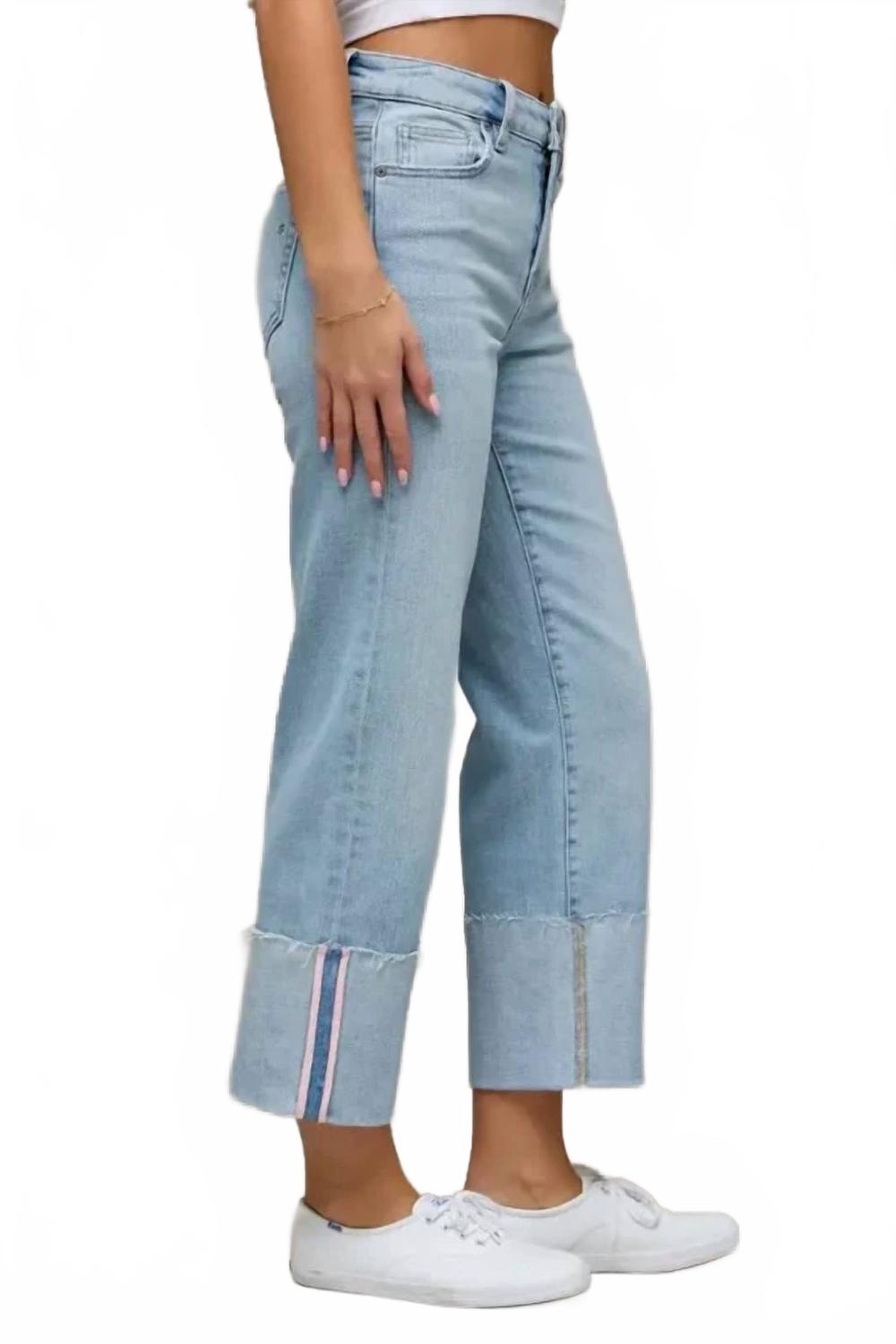Ella High Rise Jeans With Cuff Detail In Light Wash