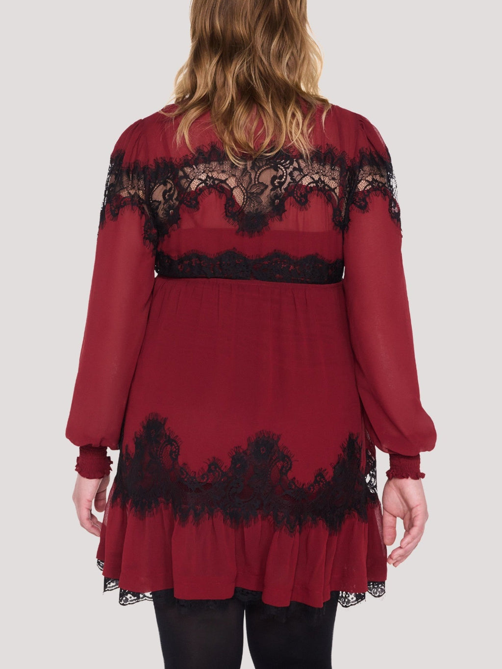 Long Sleeve Lace Trim Mini Dress