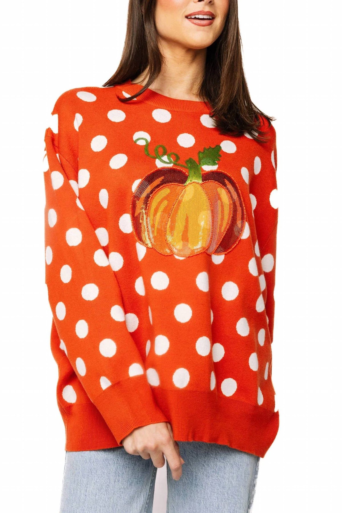 Polka Dot Pumpkin Sweater In Orange