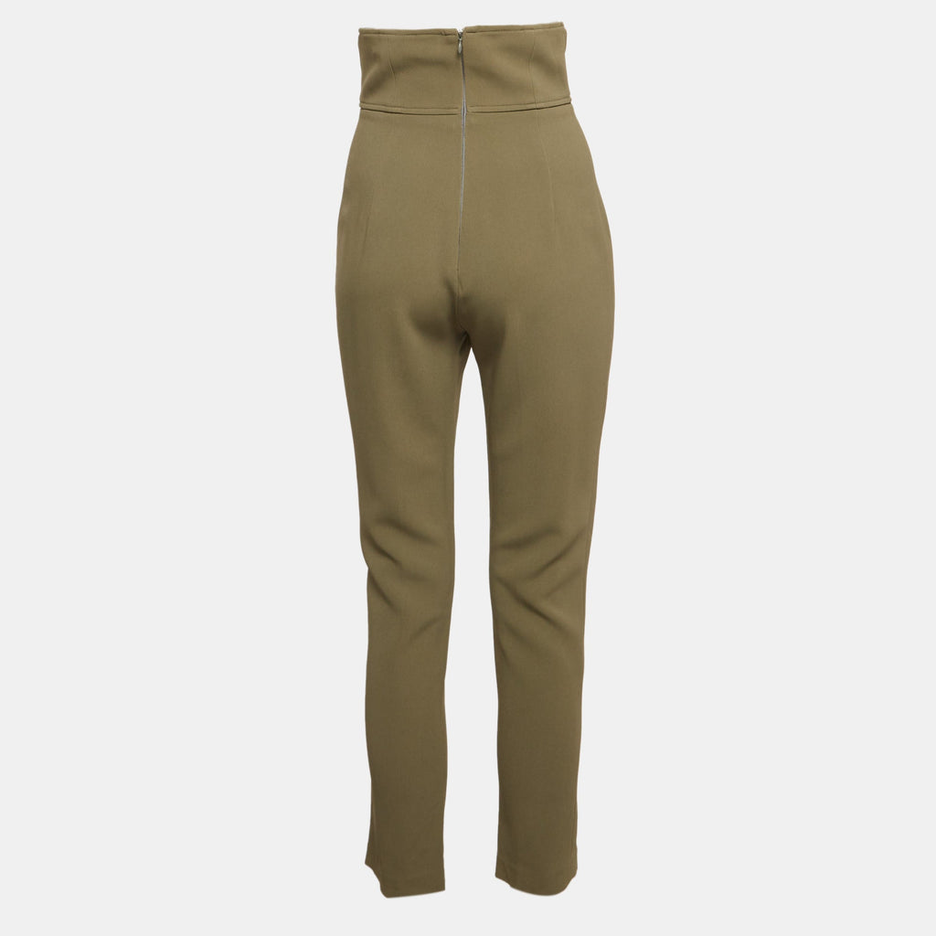 Elisabetta Franchi Green Crepe Slim Fit Trousers