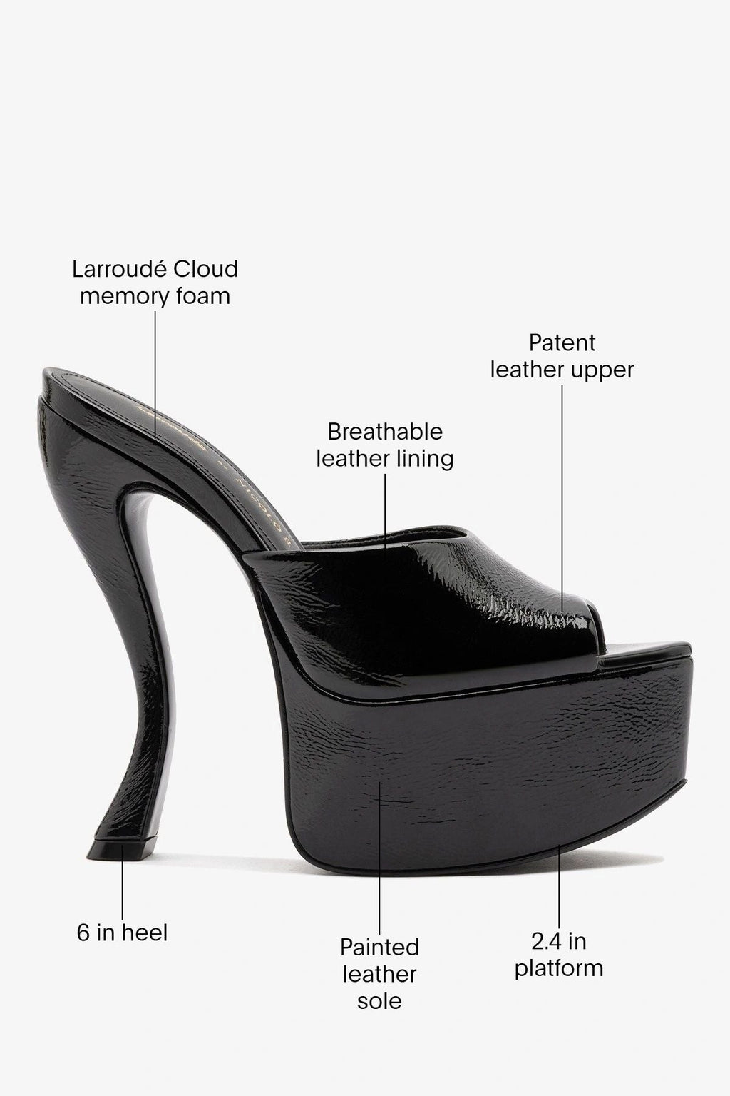 Larroudé by Nicolò B.: Isabella Platform Mule Black Patent Leather
