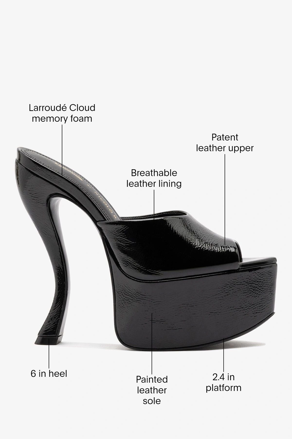 Larroudé by Nicolò B.: Isabella Platform Mule Black Patent Leather