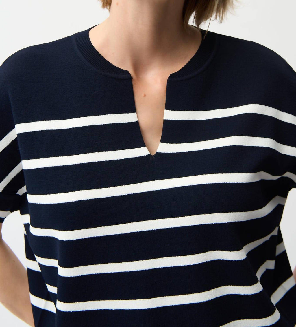 Striped Dolman Sleeve Sweater Top In Midnight Blue/vanilla