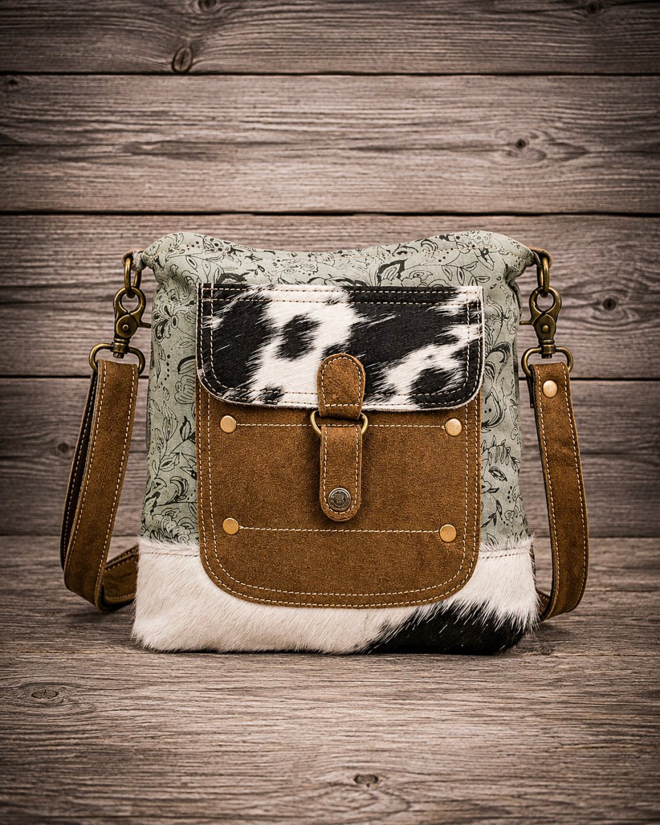 Callie Hair-On Hide Crossbody Bag in Sage by Myra Bag