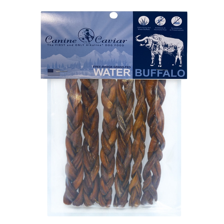 Canine Caviar Water Buffalo Braided Bully Stix Dog Treats 6" (6 pack)