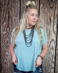 Canyon Fade Washed Ribbed Top in Dusty Aqua