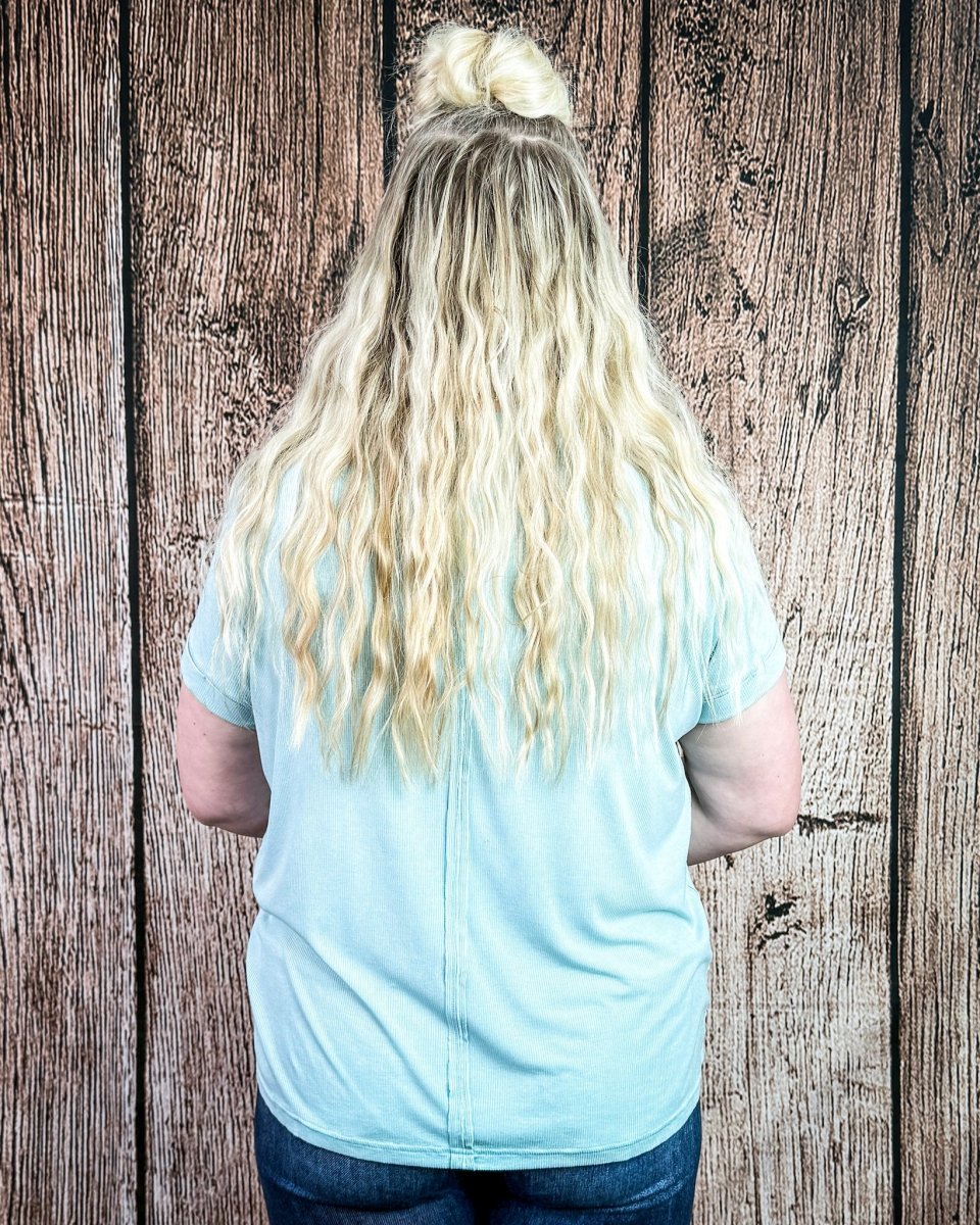 Canyon Fade Washed Ribbed Top in Dusty Aqua