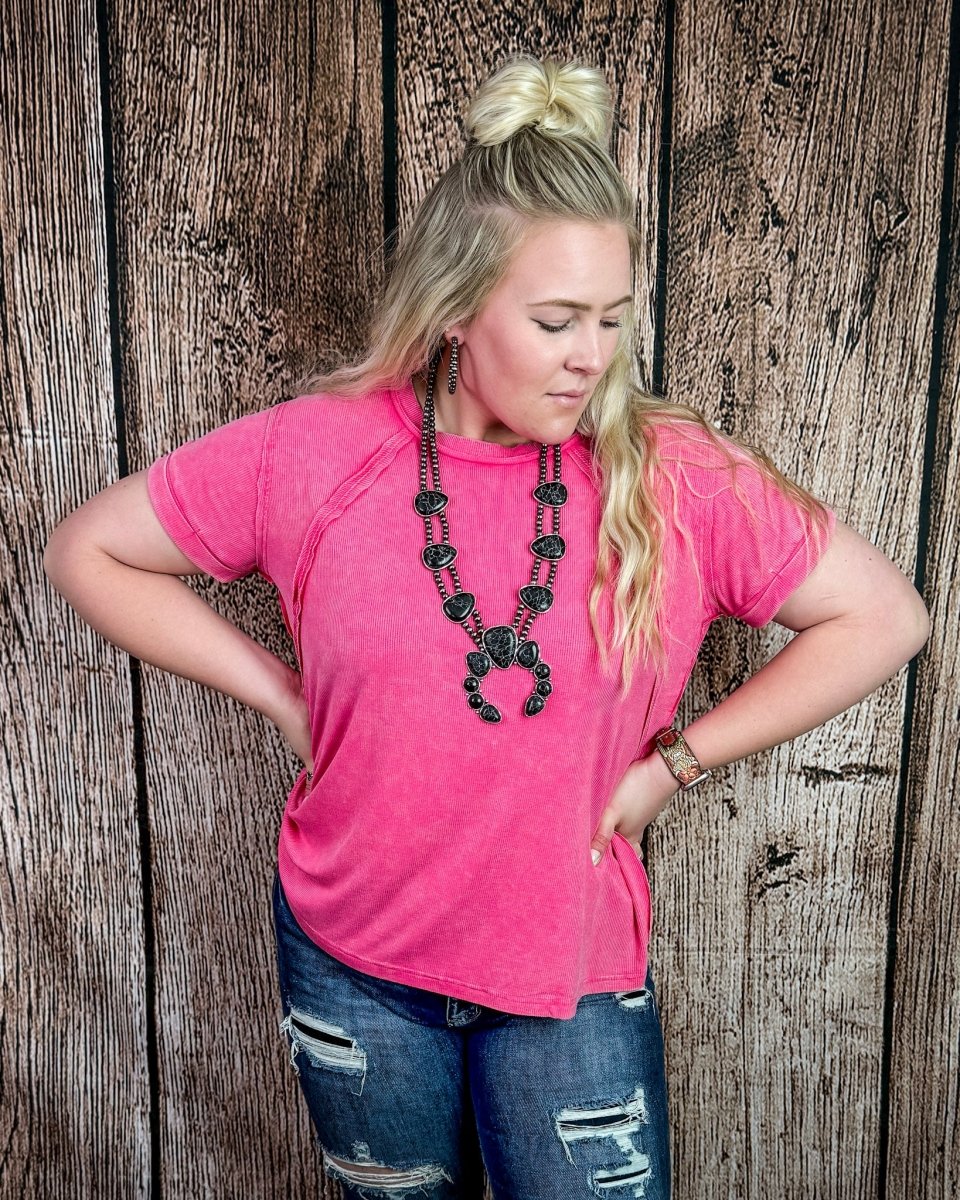 Canyon Fade Washed Ribbed Top in Fuchsia