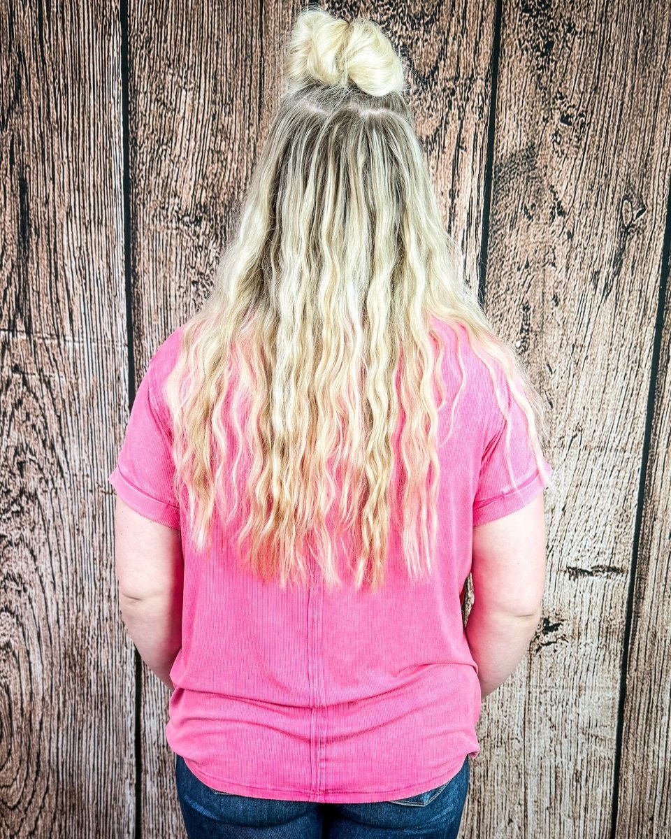 Canyon Fade Washed Ribbed Top in Fuchsia