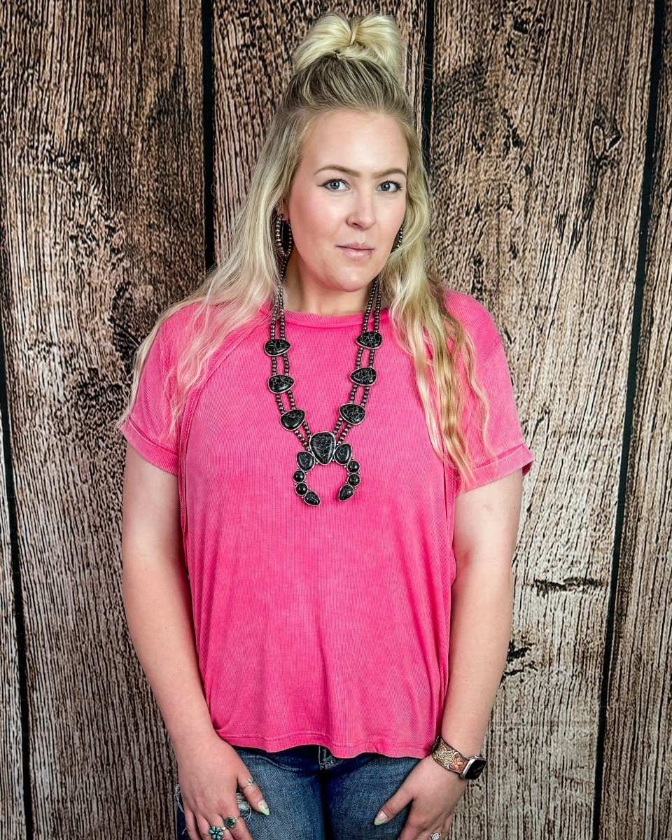 Canyon Fade Washed Ribbed Top in Fuchsia